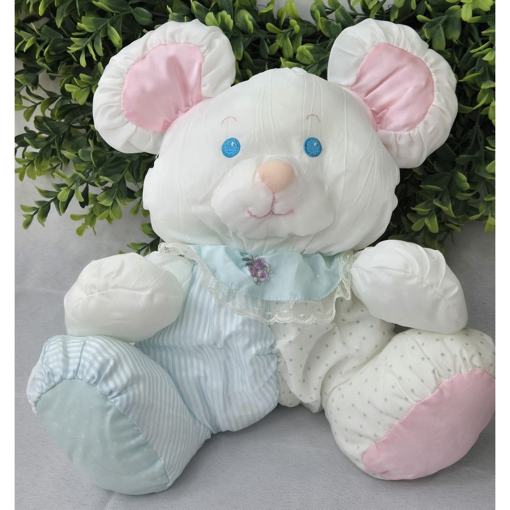🐭 Vintage 1988 Fisher-Price Baby Puffalumps Mouse Rattle Plush #FPT14842